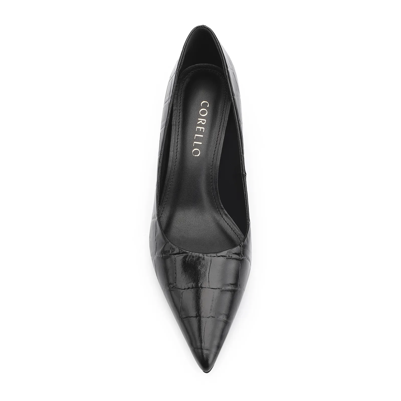 Scarpin Couro Croco Preto