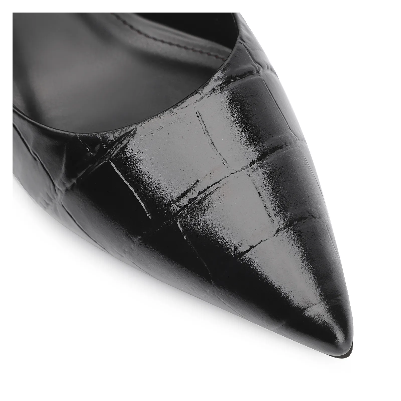Scarpin Couro Croco Preto