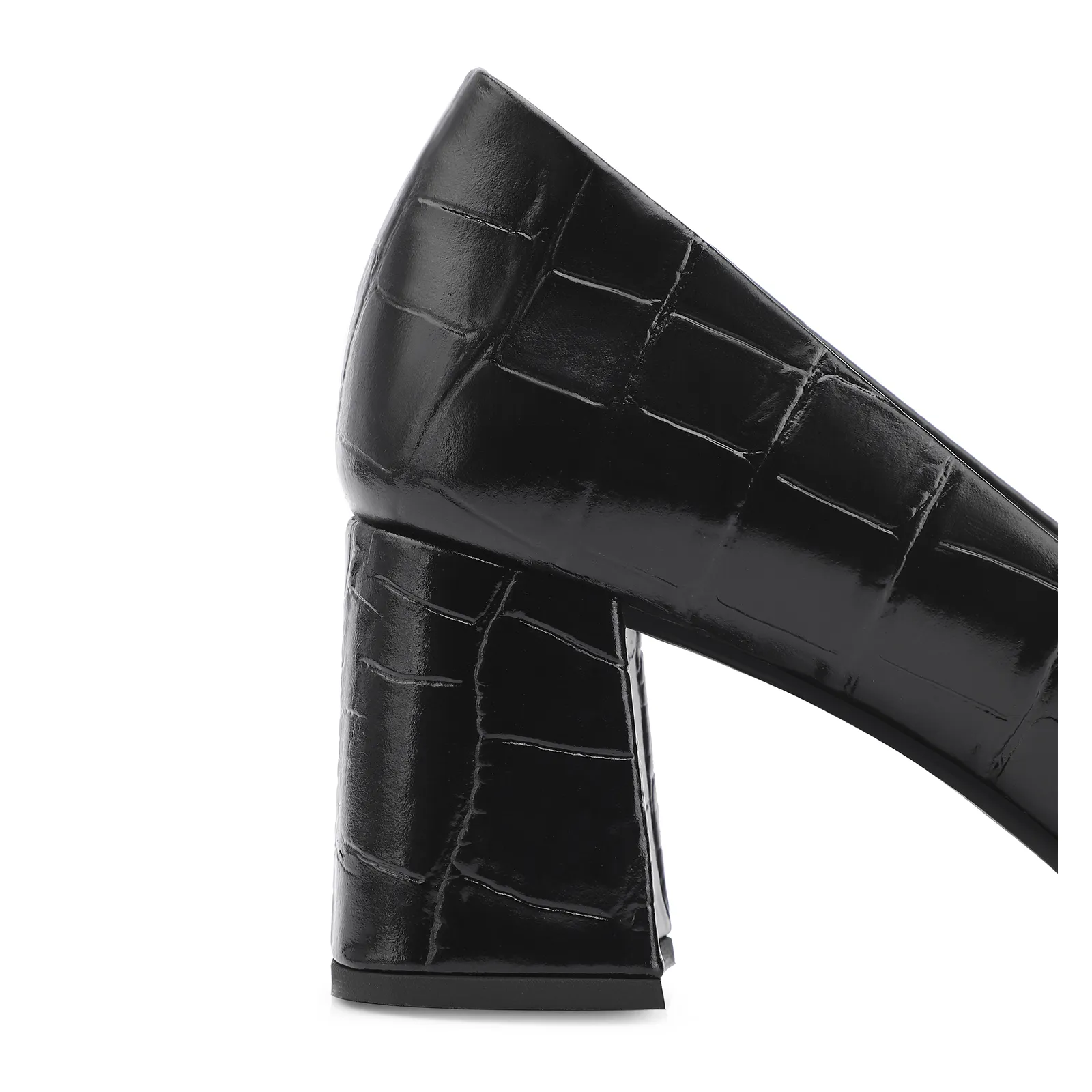 Scarpin Couro Croco Preto