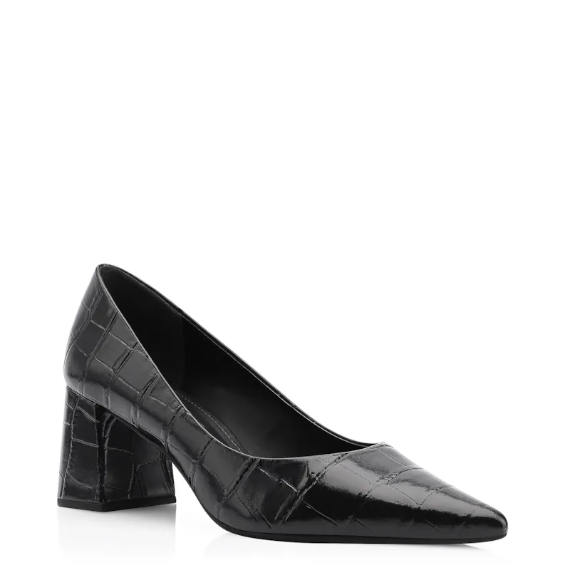 Scarpin Couro Croco Preto