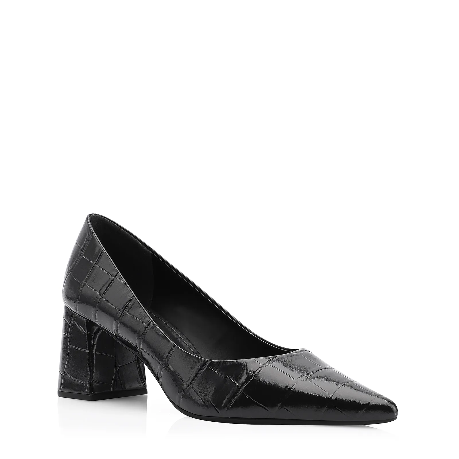 Scarpin Couro Croco Preto