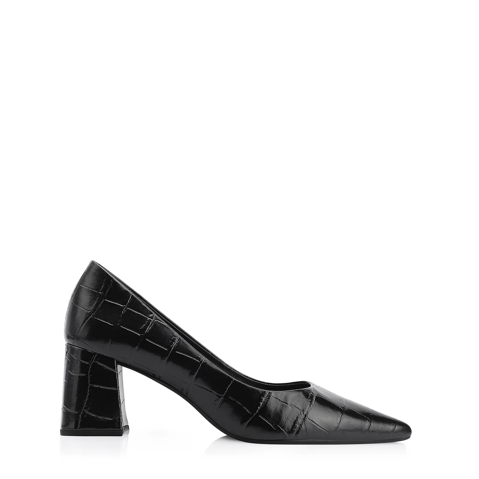 Scarpin Couro Croco Preto