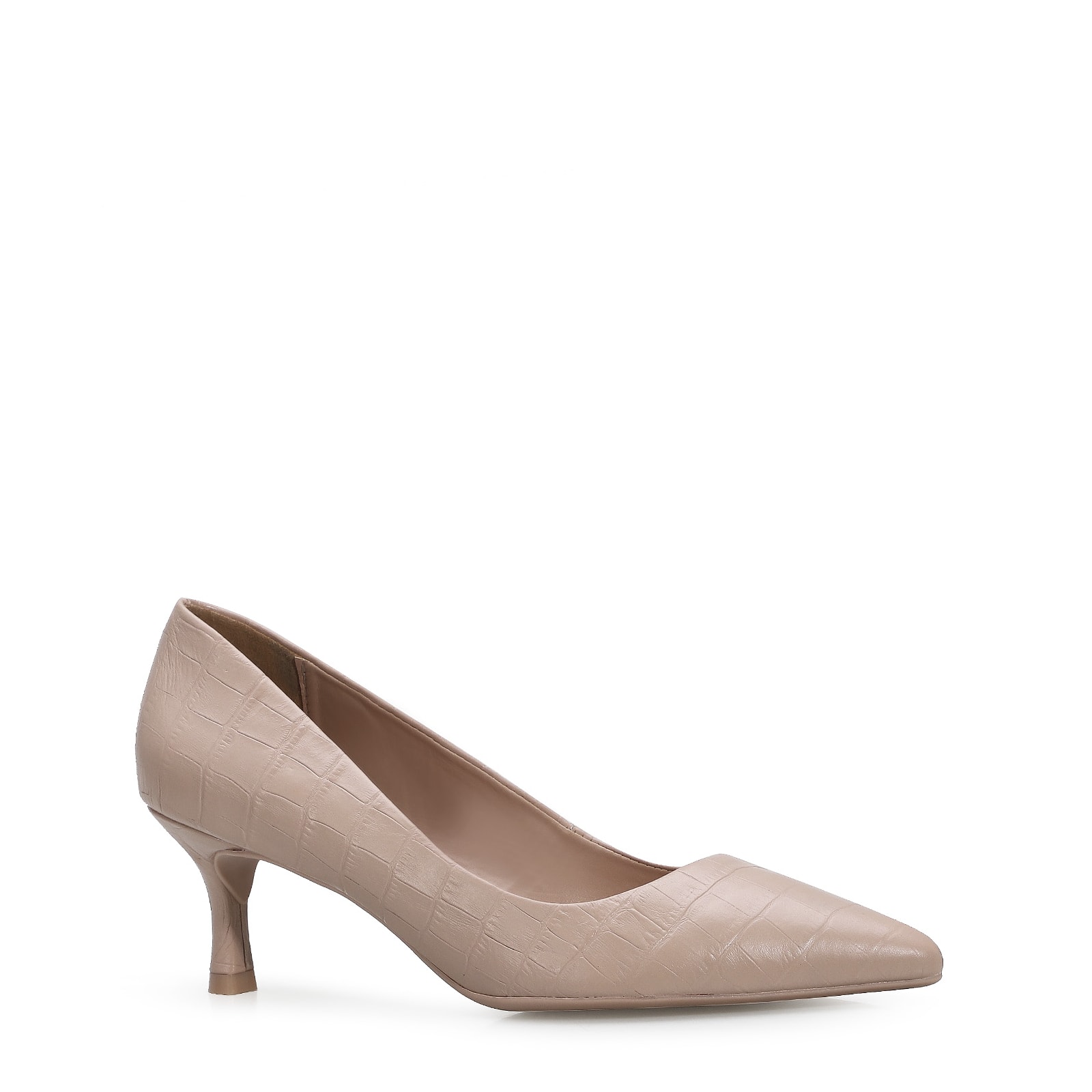 Scarpin Couro Croco Rosado