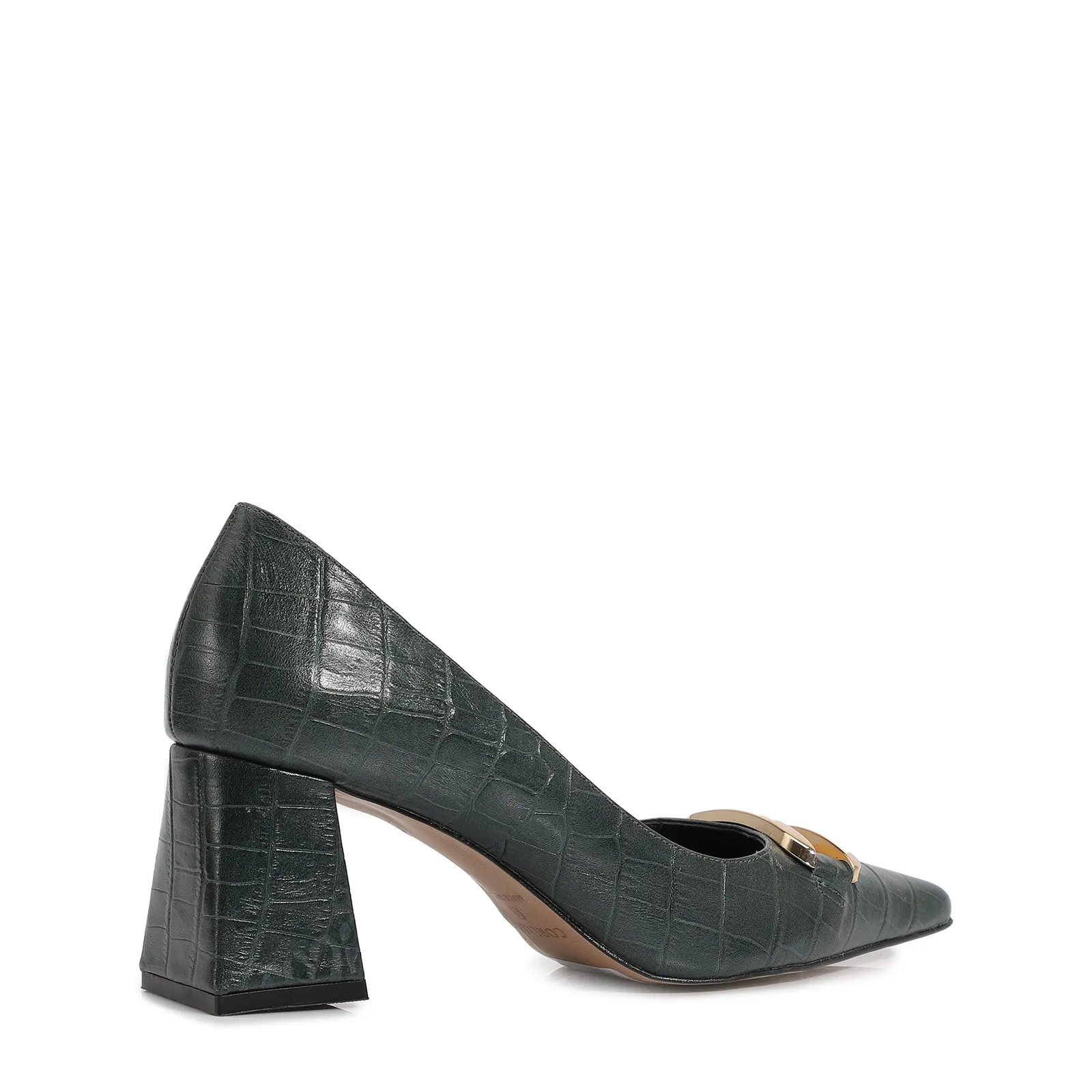 Scarpin Couro Croco Verde