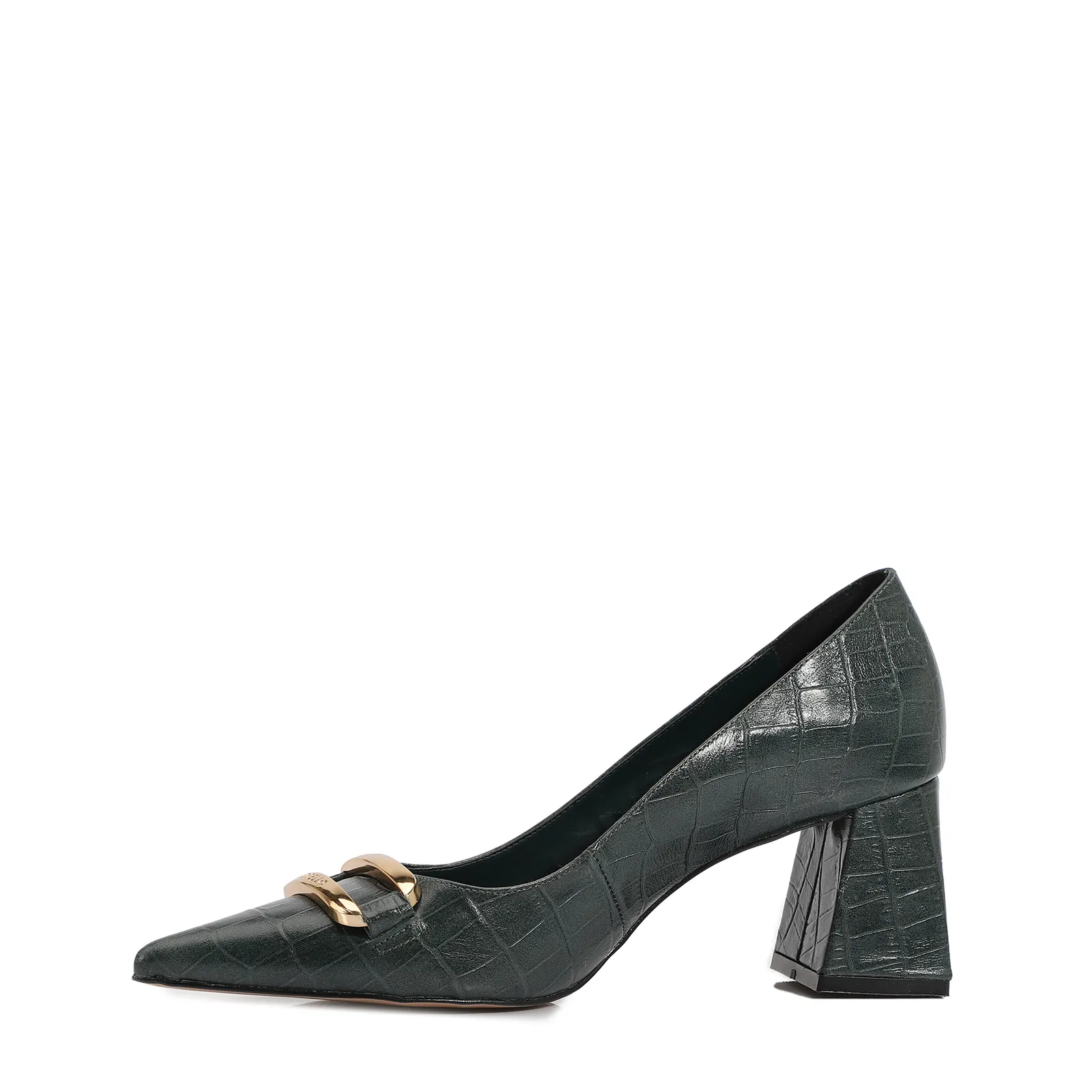 Scarpin Couro Croco Verde