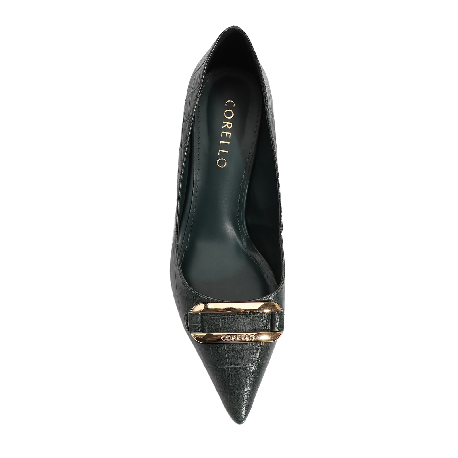 Scarpin Couro Croco Verde