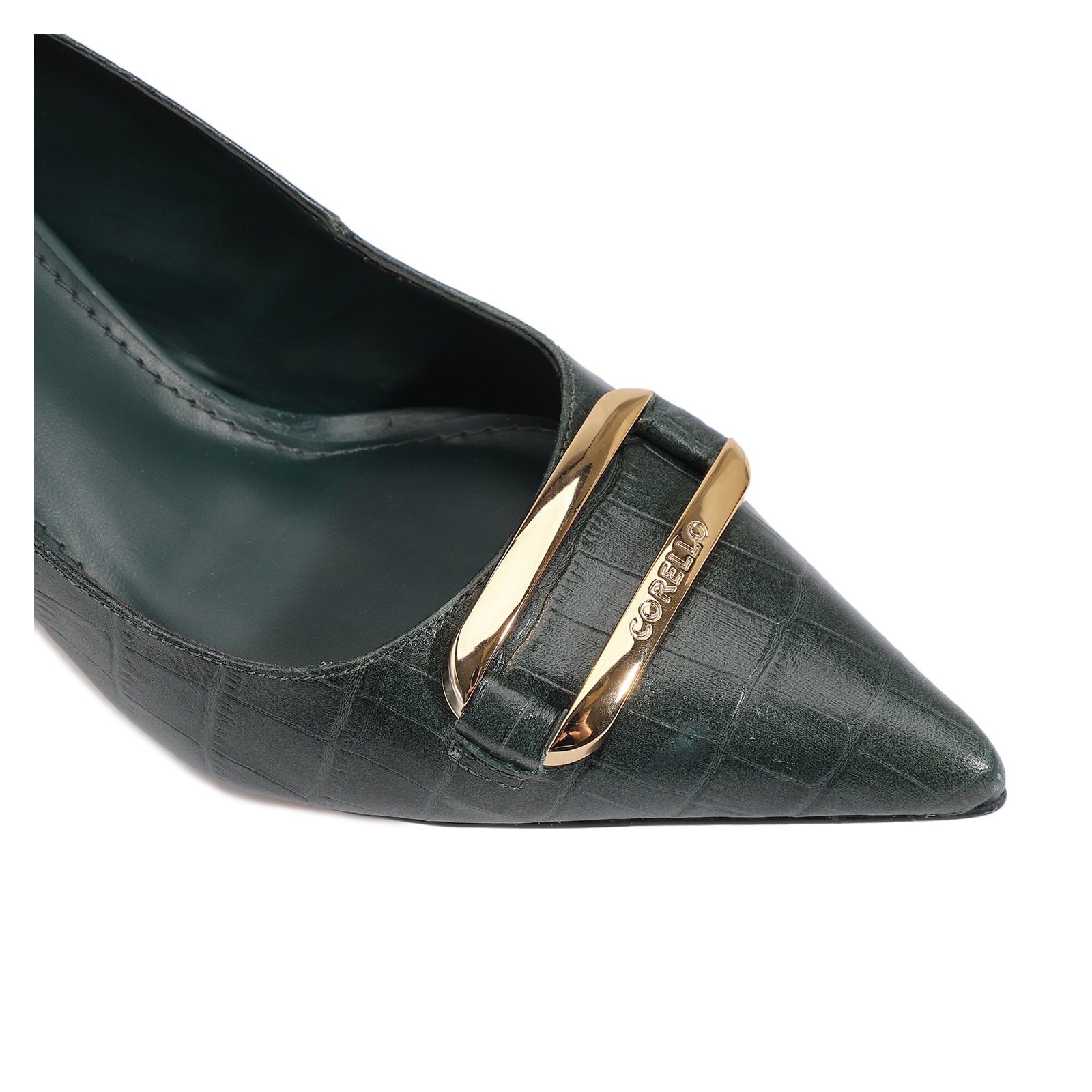 Scarpin Couro Croco Verde