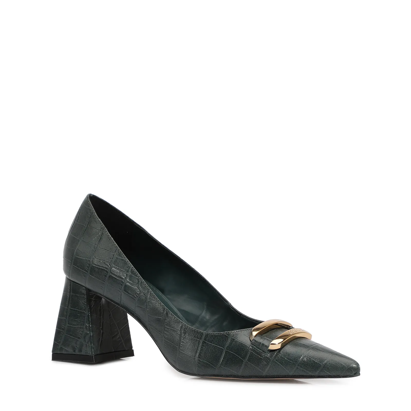Scarpin Couro Croco Verde