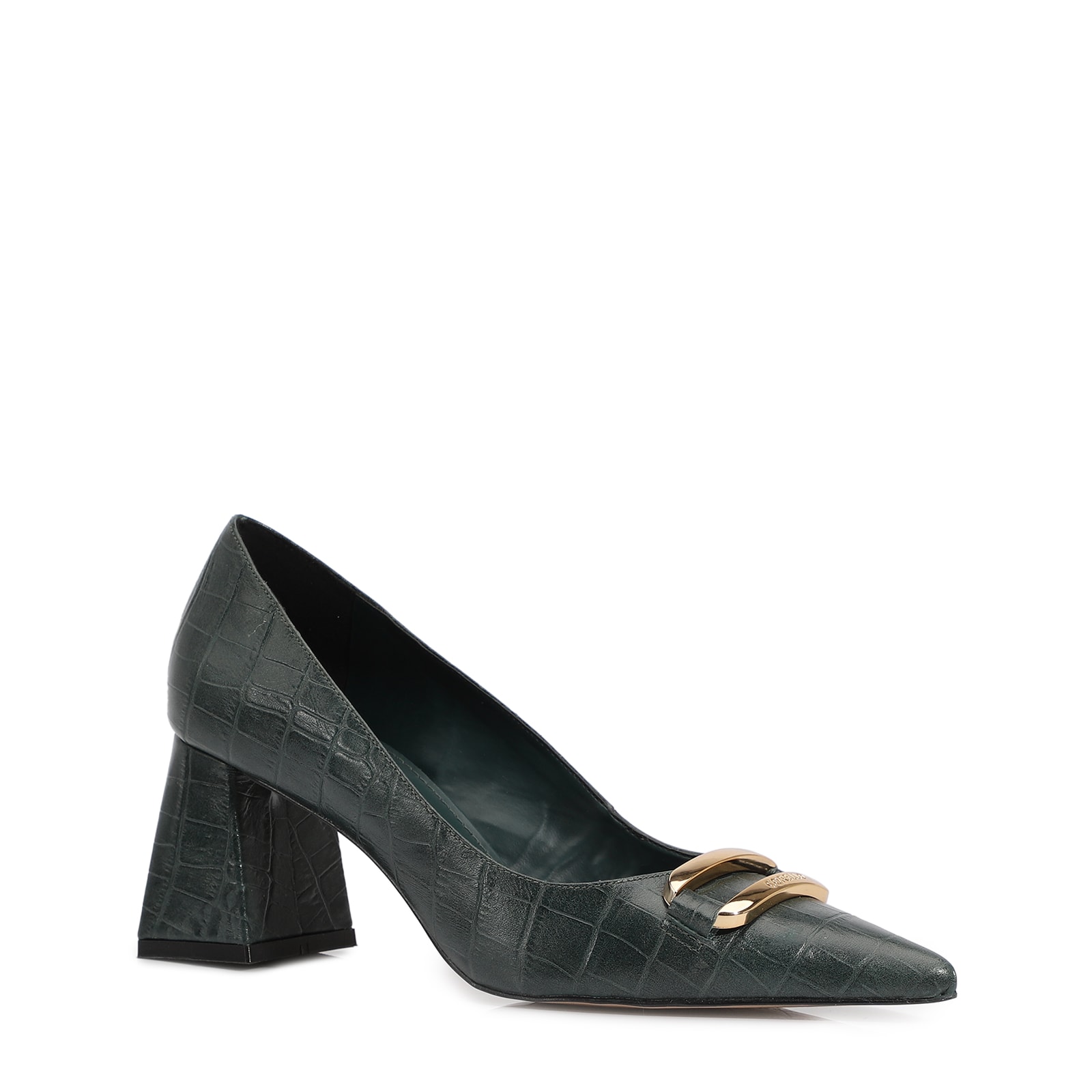 Scarpin Couro Croco Verde