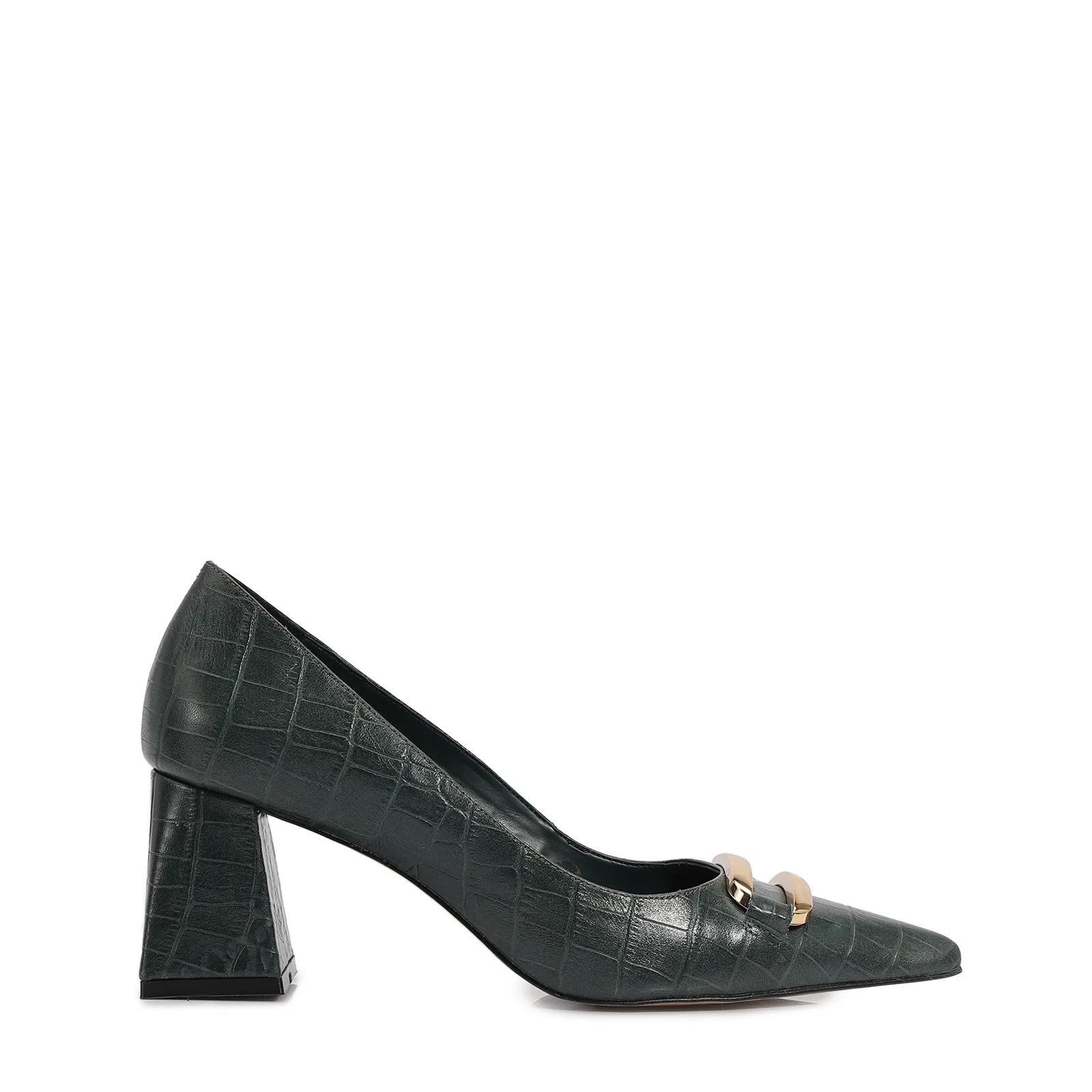 Scarpin Couro Croco Verde