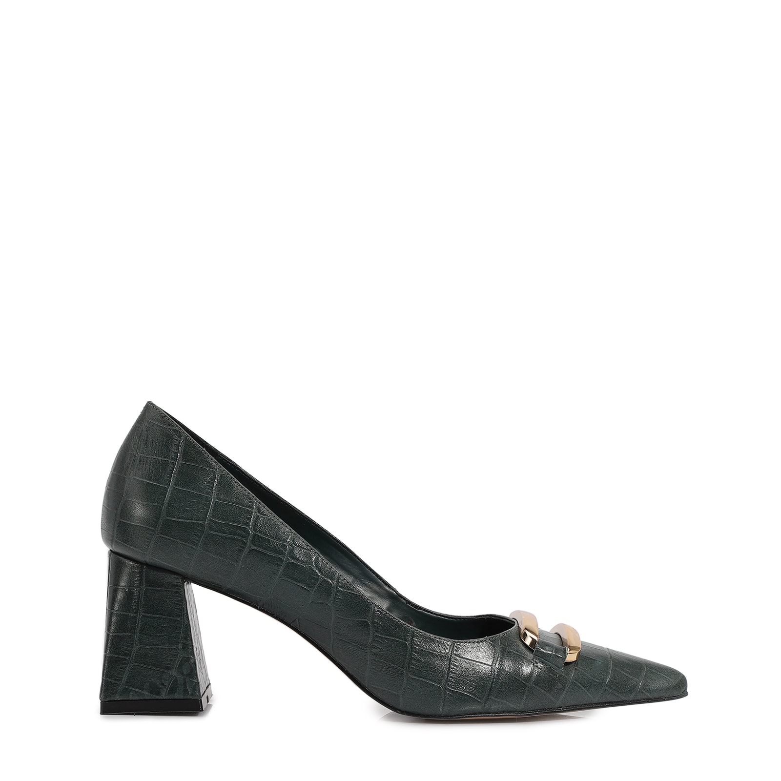 Scarpin Couro Croco Verde