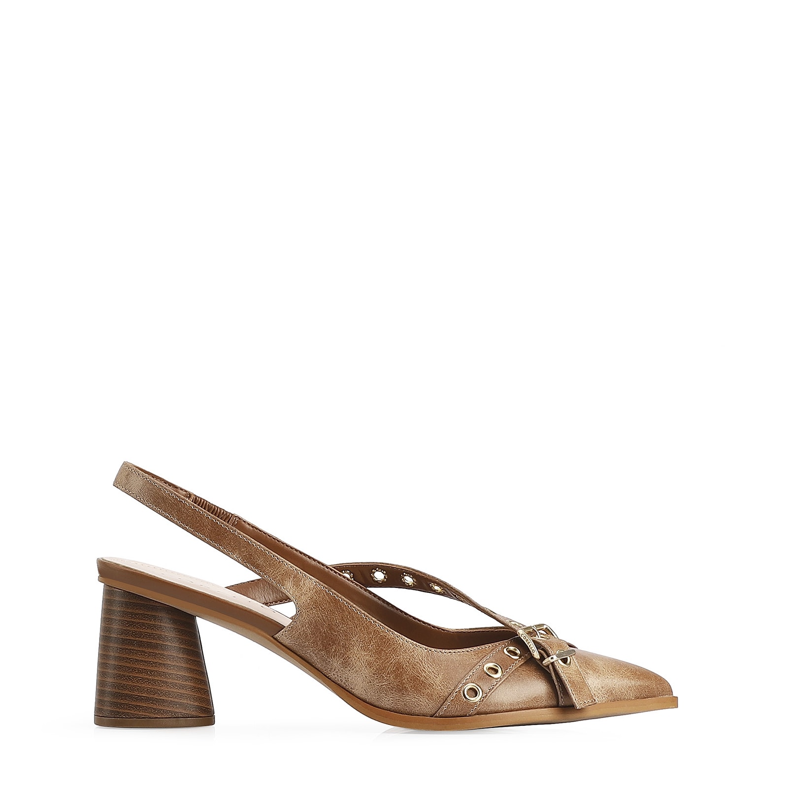 Scarpin Couro Estonado Marrom