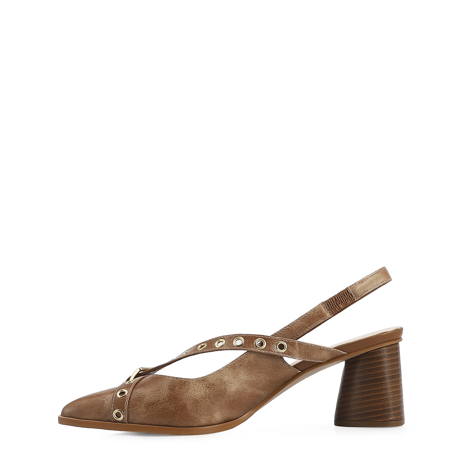 Scarpin Couro Estonado Marrom