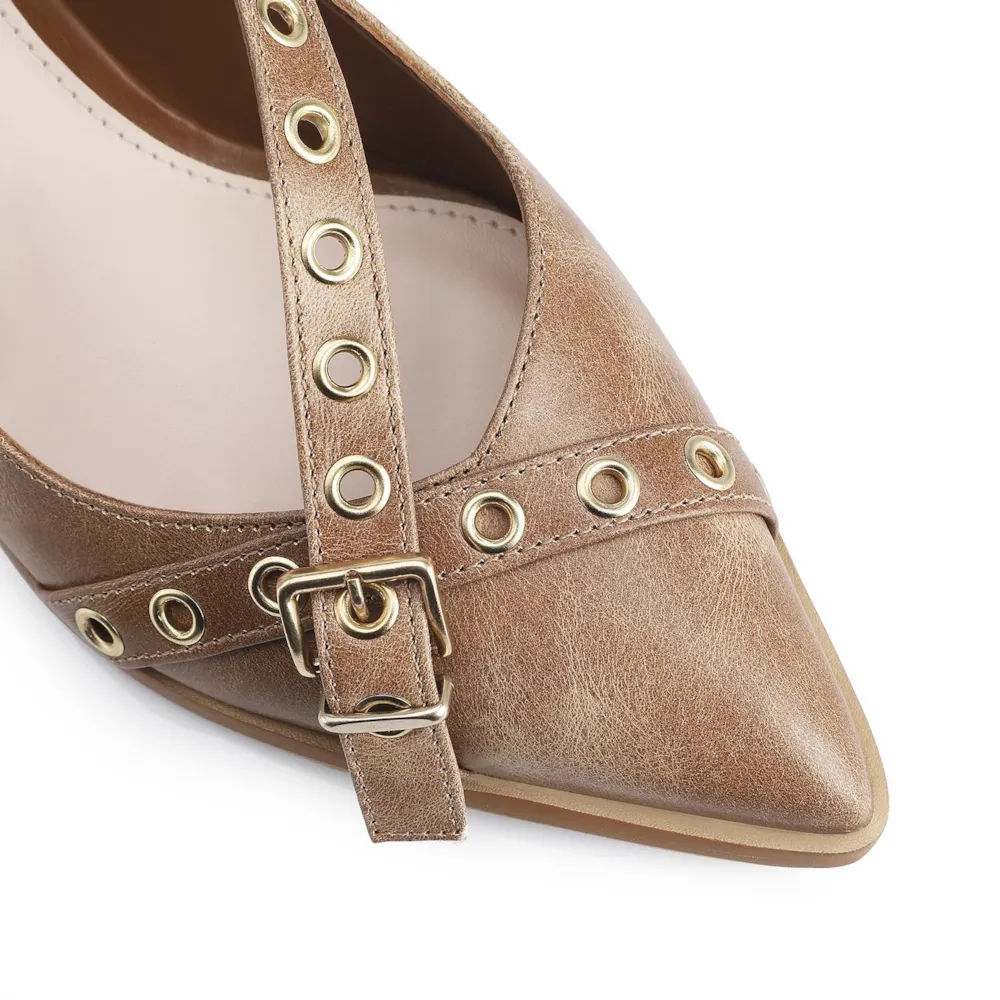 Scarpin Couro Estonado Marrom - imagem 7