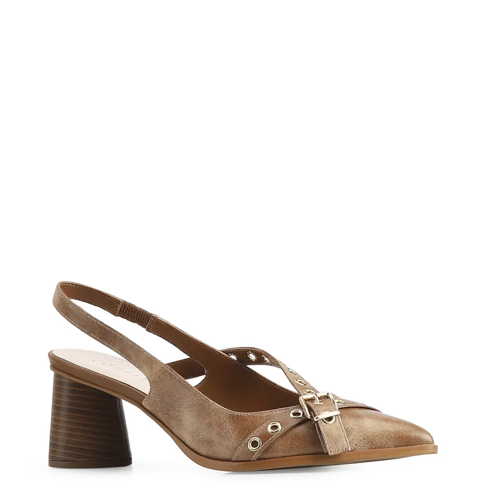 Scarpin Couro Estonado Marrom
