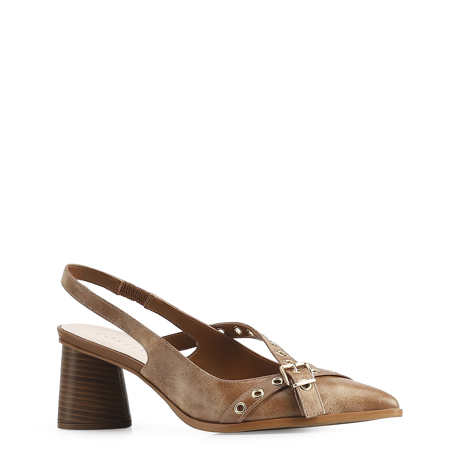 Scarpin Couro Estonado Marrom