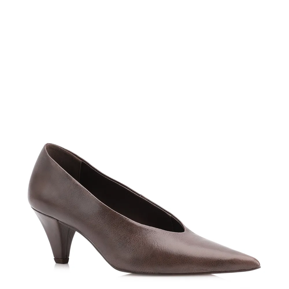 Scarpin Couro Estonado Marrom Escuro