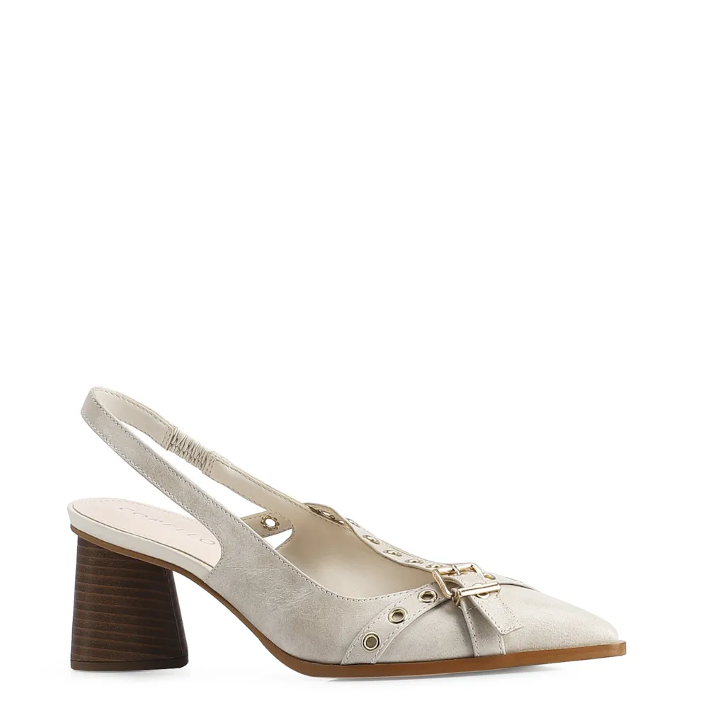 Scarpin Couro Estonado Off White