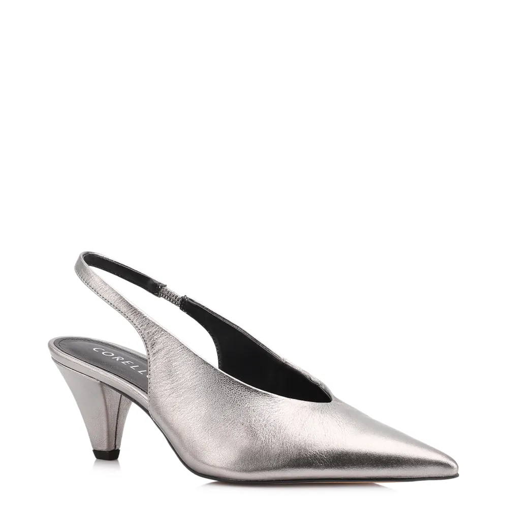 Scarpin Couro Estonado Prata