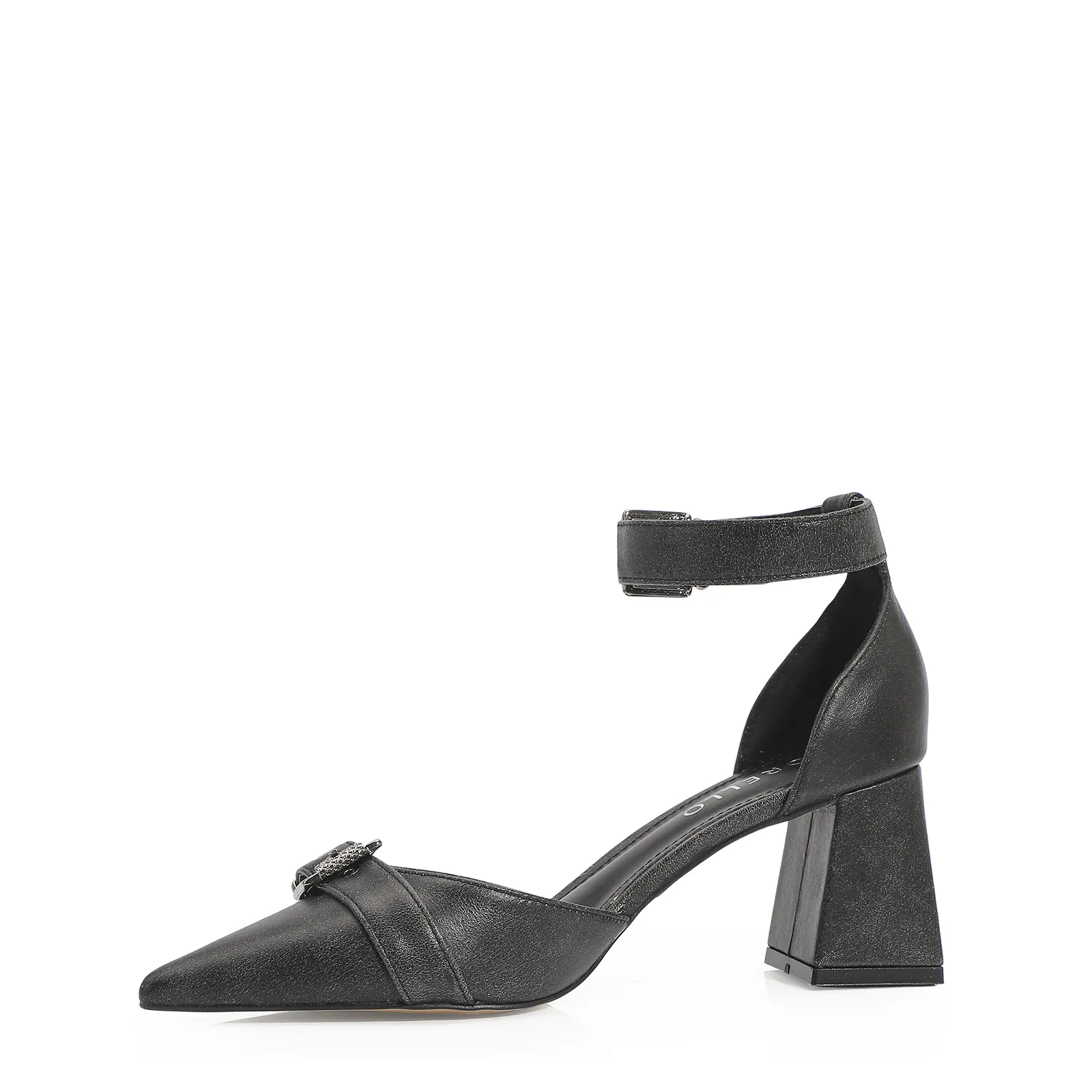 Scarpin Couro Estonado Preto