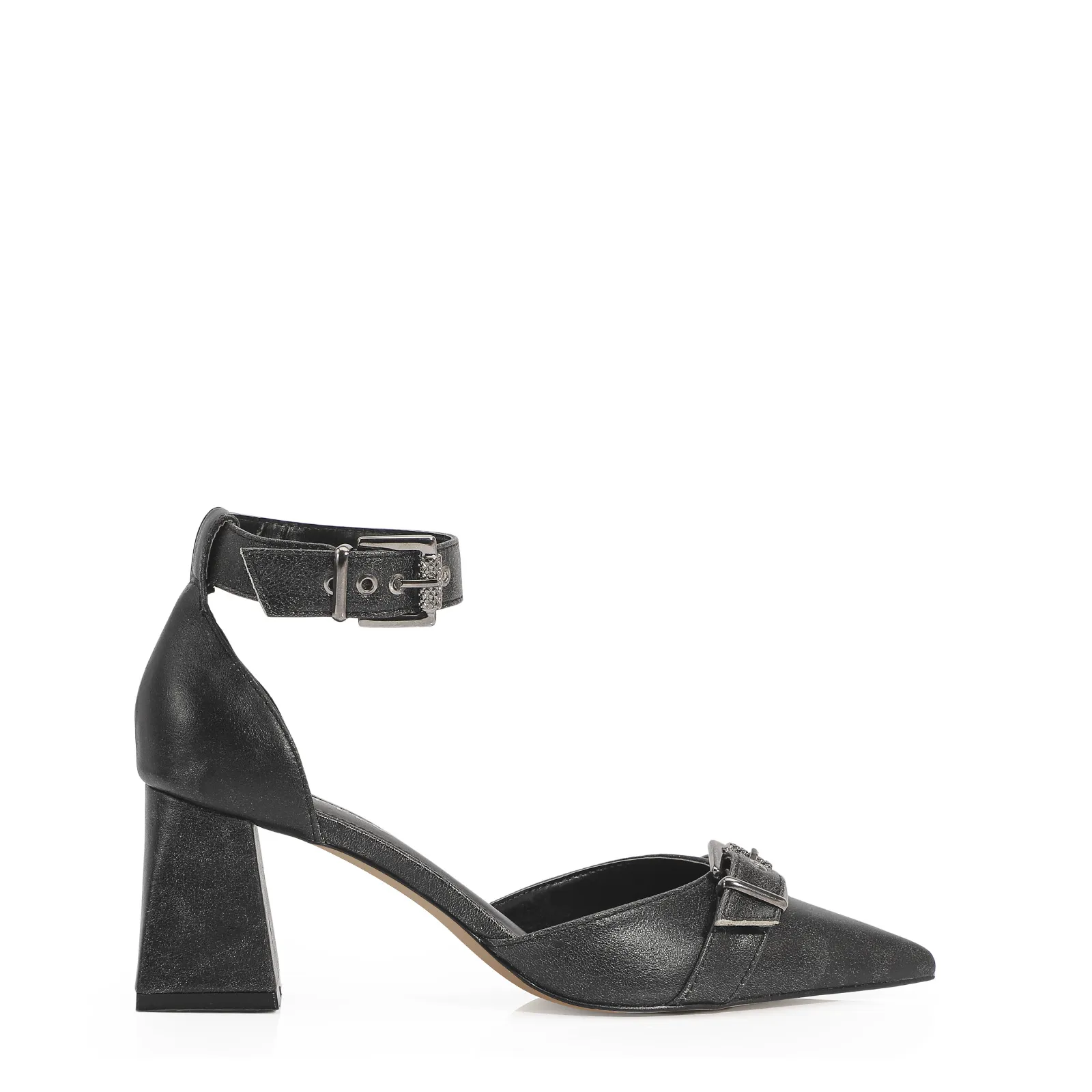 Scarpin Couro Estonado Preto
