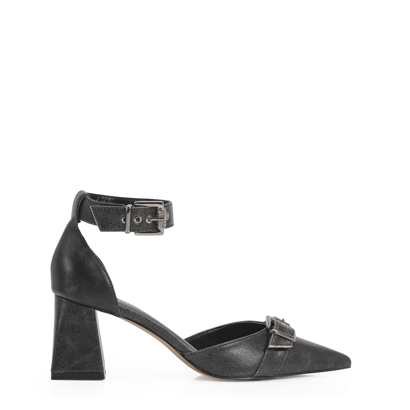 Scarpin Couro Estonado Preto