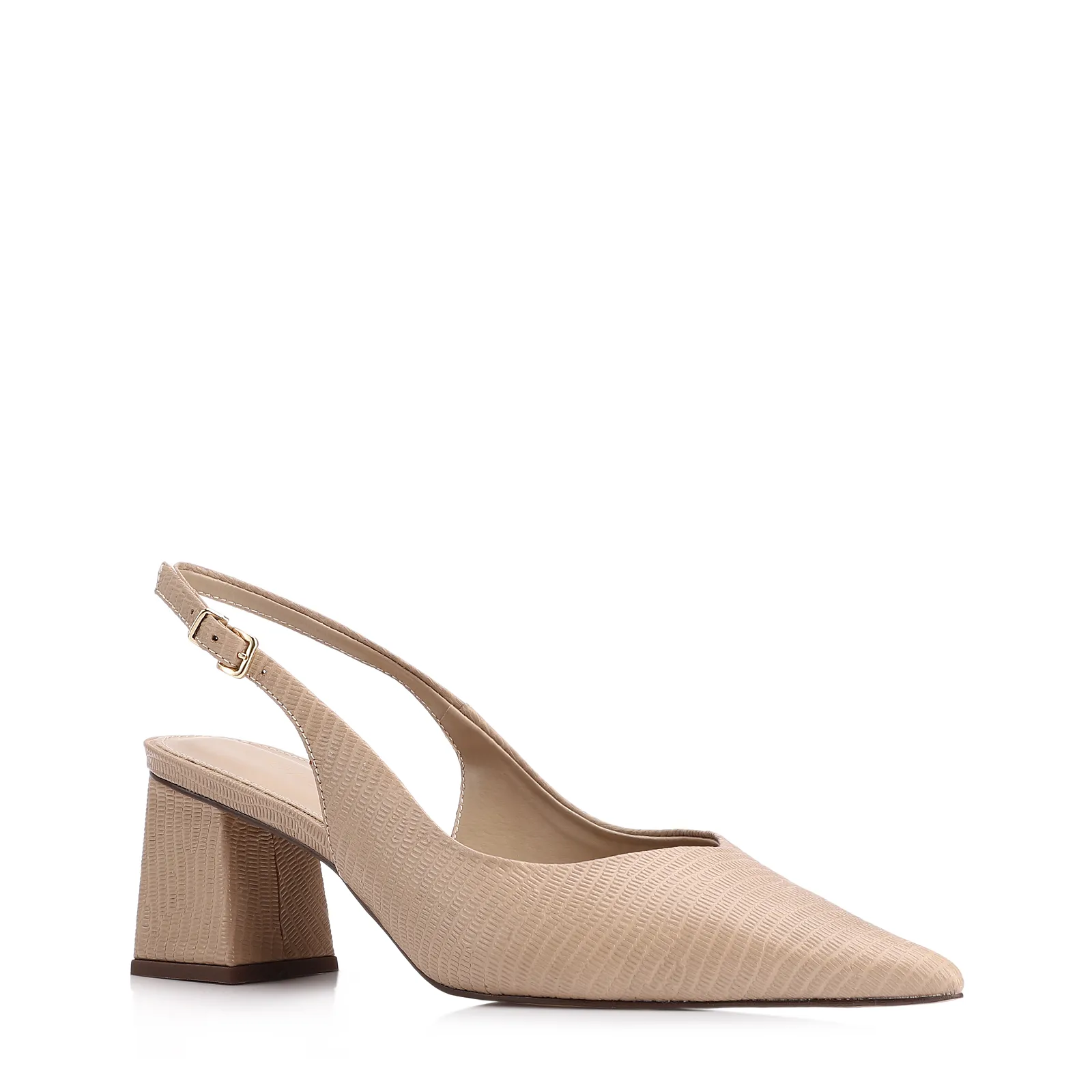 Scarpin Couro Lezard Bege