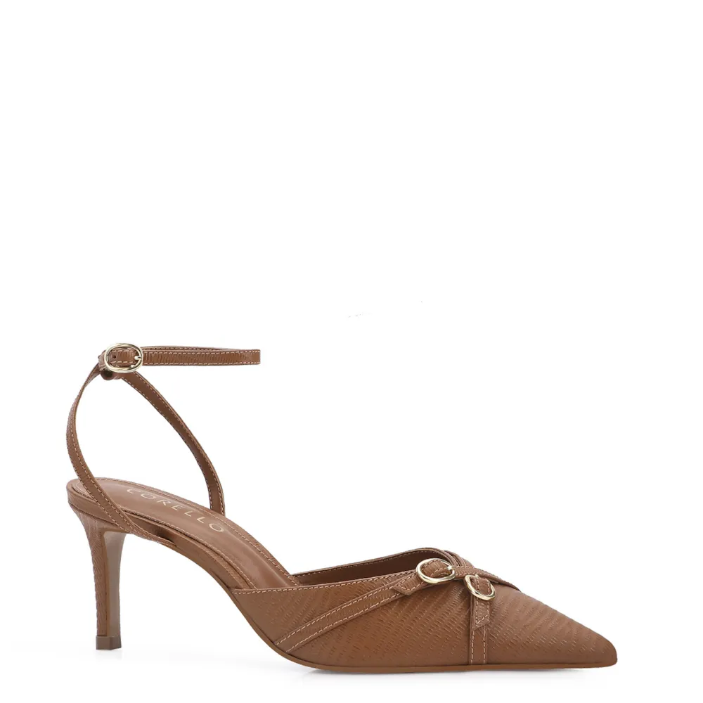 Scarpin Couro Lezard Marrom