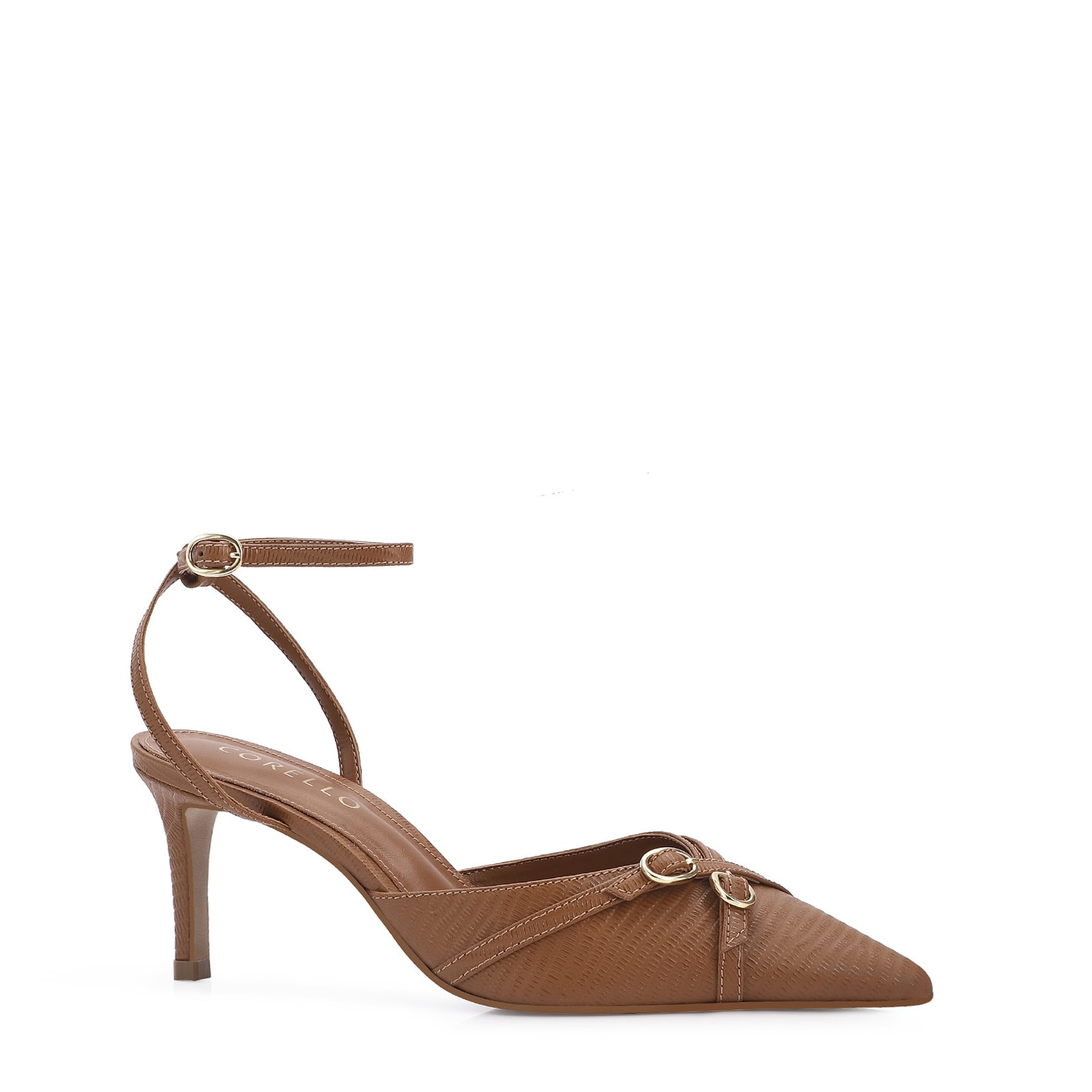 Scarpin Couro Lezard Marrom