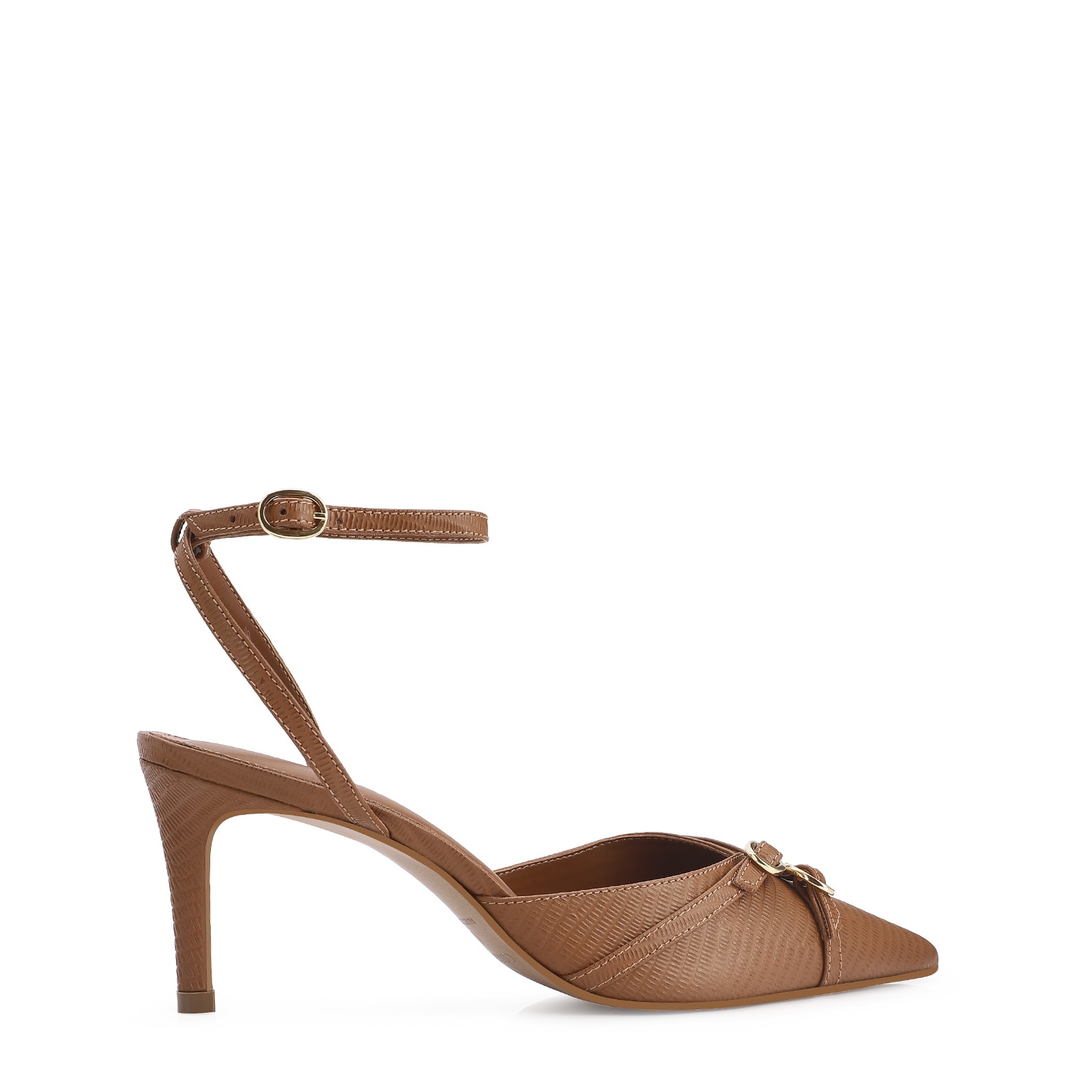 Scarpin Couro Lezard Marrom