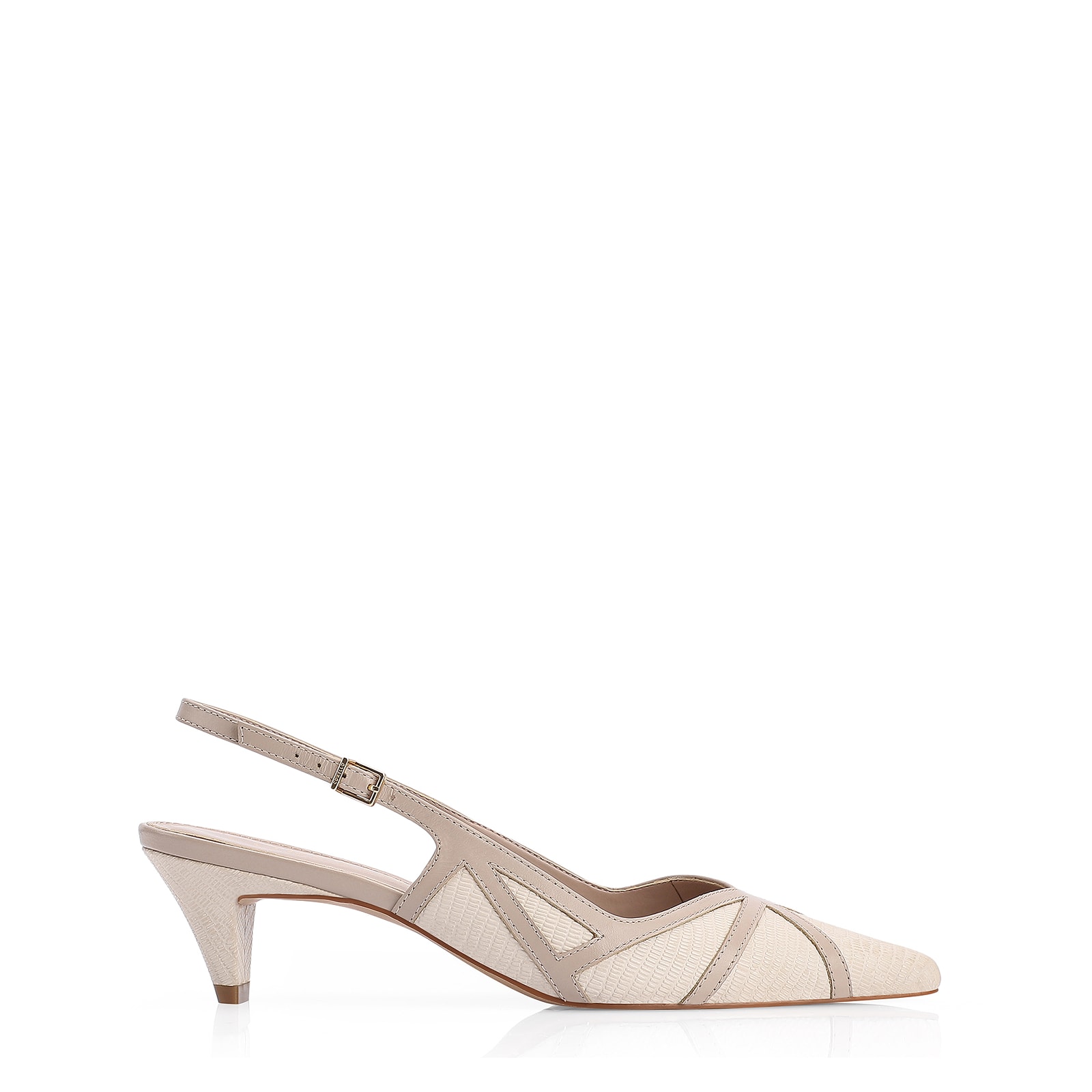 Scarpin Couro Lezard Off White/Couro Bege