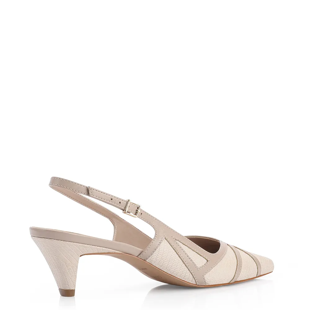 Scarpin Couro Lezard Off White/Couro Bege - imagem 3