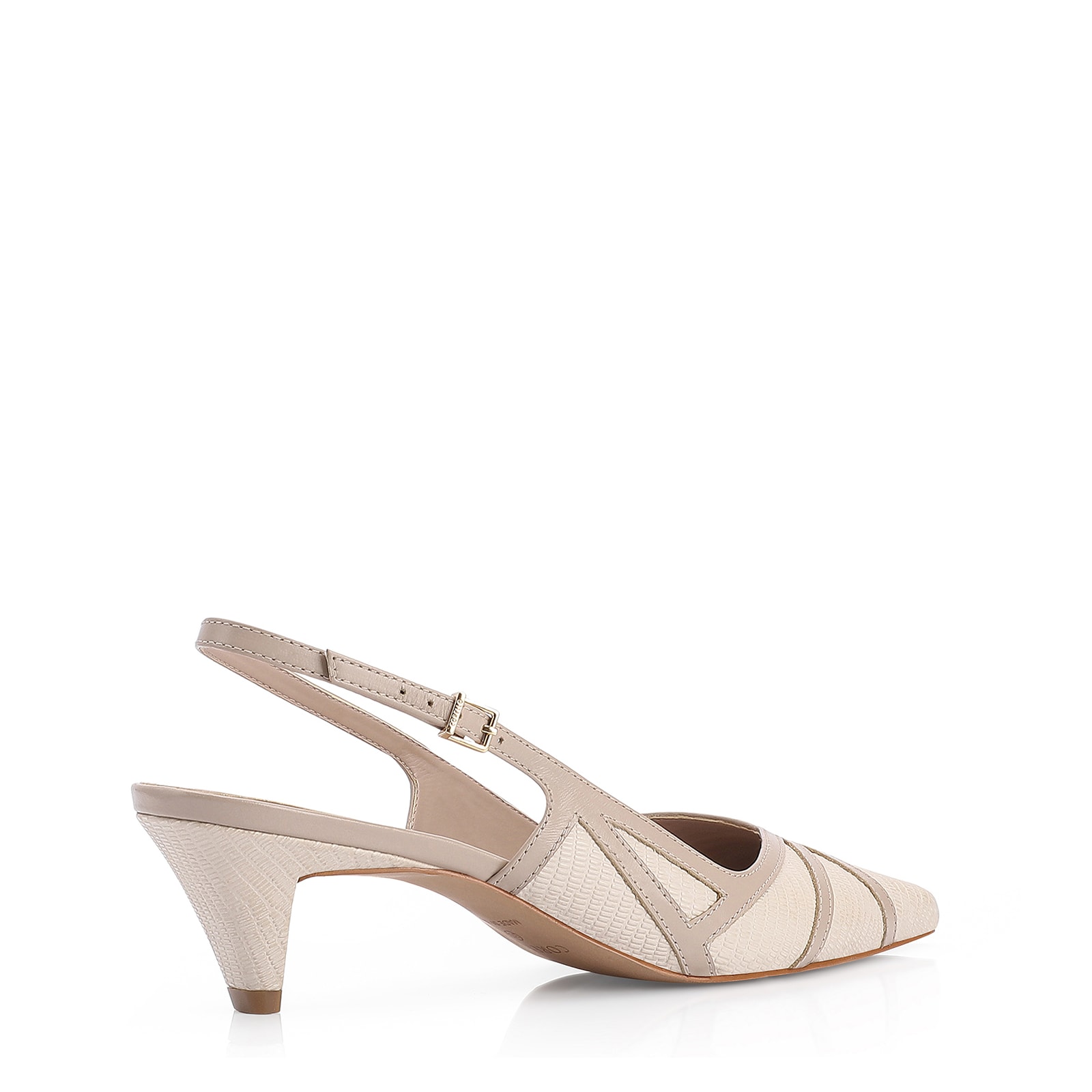 Scarpin Couro Lezard Off White/Couro Bege