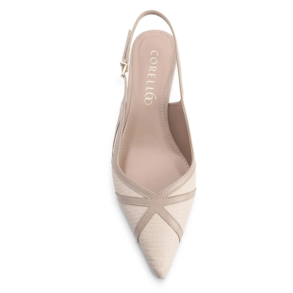 Scarpin Couro Lezard Off White/Couro Bege - imagem 5