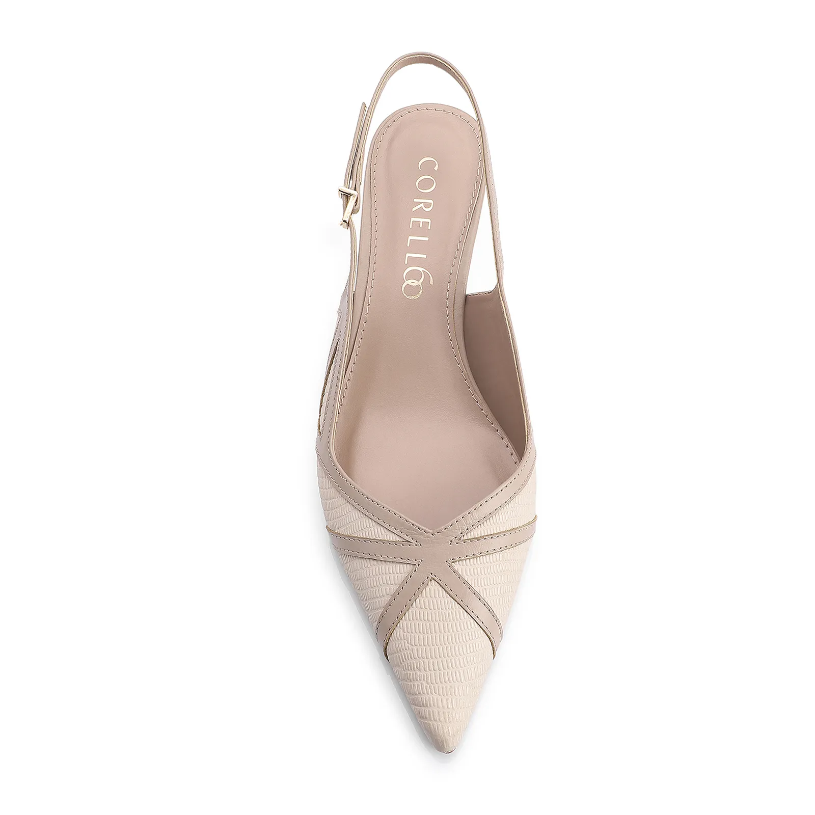 Scarpin Couro Lezard Off White/Couro Bege
