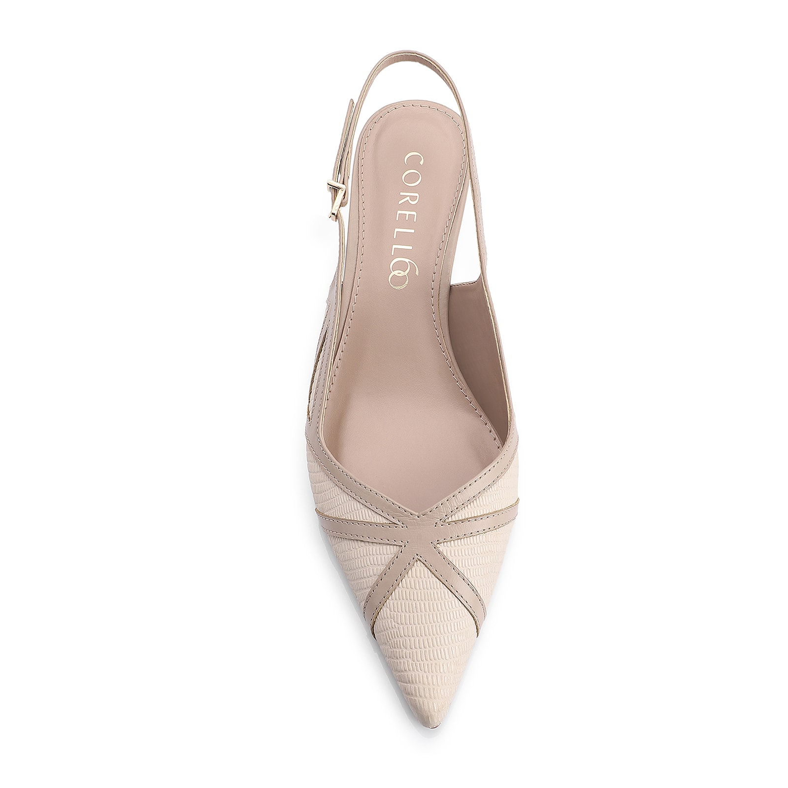 Scarpin Couro Lezard Off White/Couro Bege
