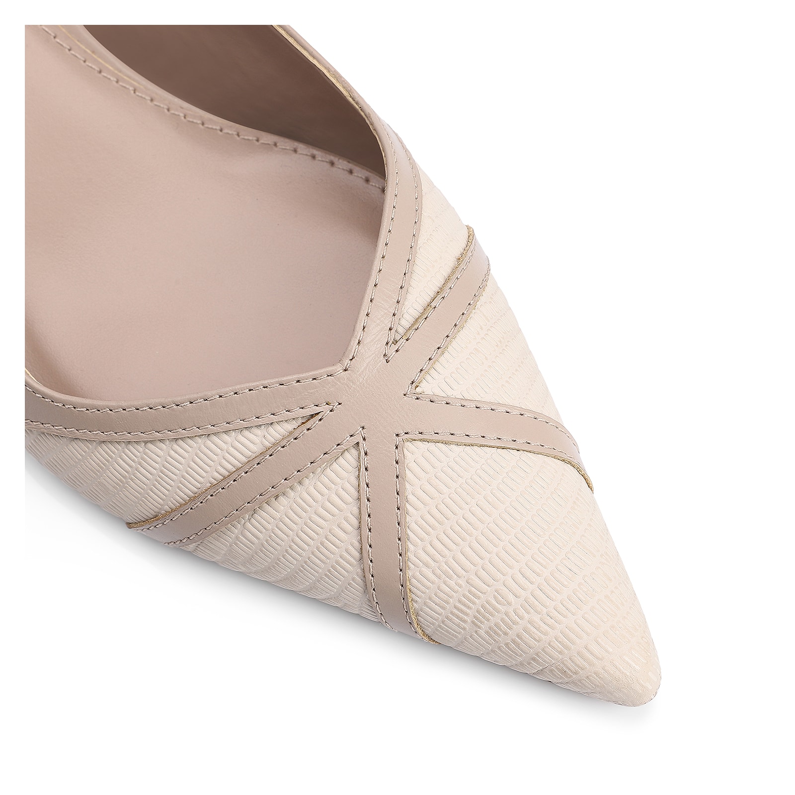 Scarpin Couro Lezard Off White/Couro Bege