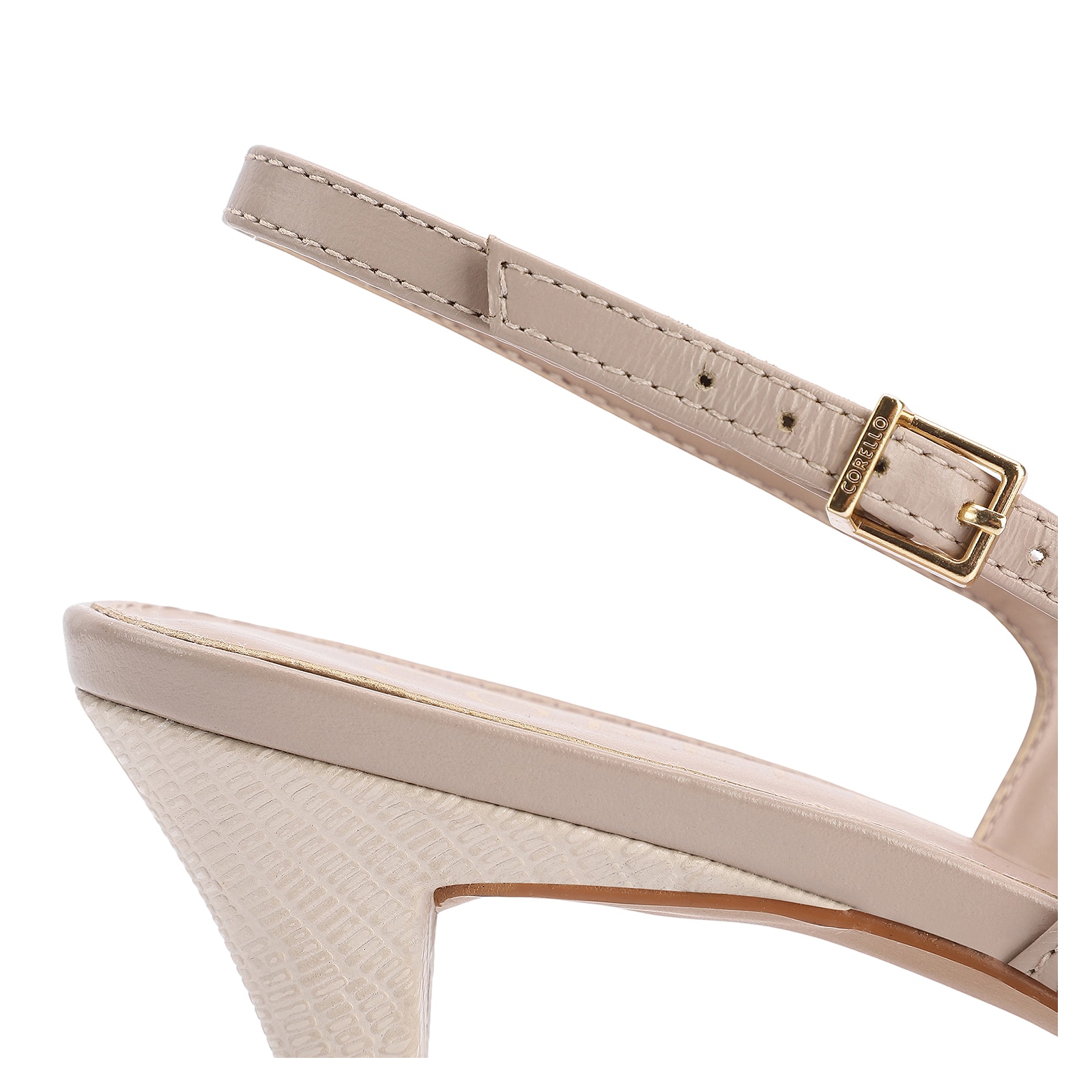 Scarpin Couro Lezard Off White/Couro Bege