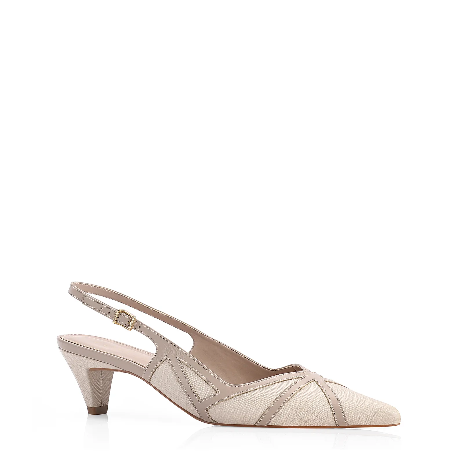 Scarpin Couro Lezard Off White/Couro Bege