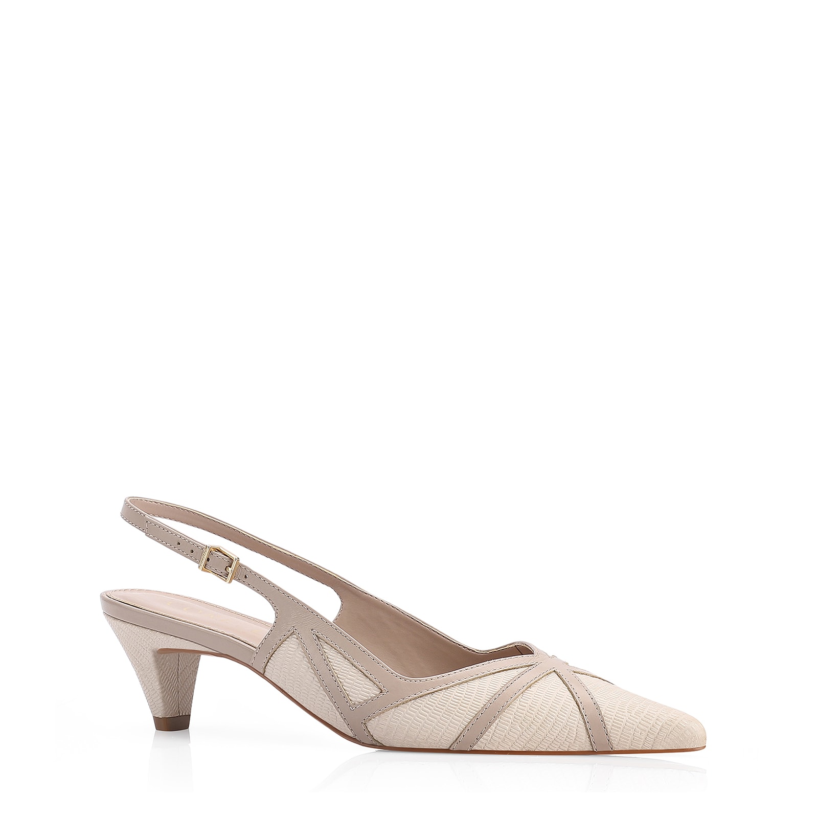 Scarpin Couro Lezard Off White/Couro Bege