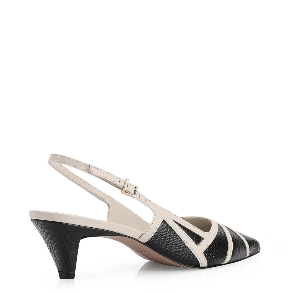 Scarpin Couro Lezard Preto/Couro Off White - imagem 4