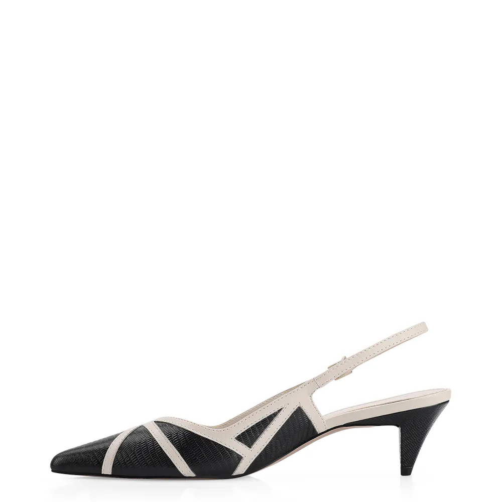 Scarpin Couro Lezard Preto/Couro Off White - imagem 5