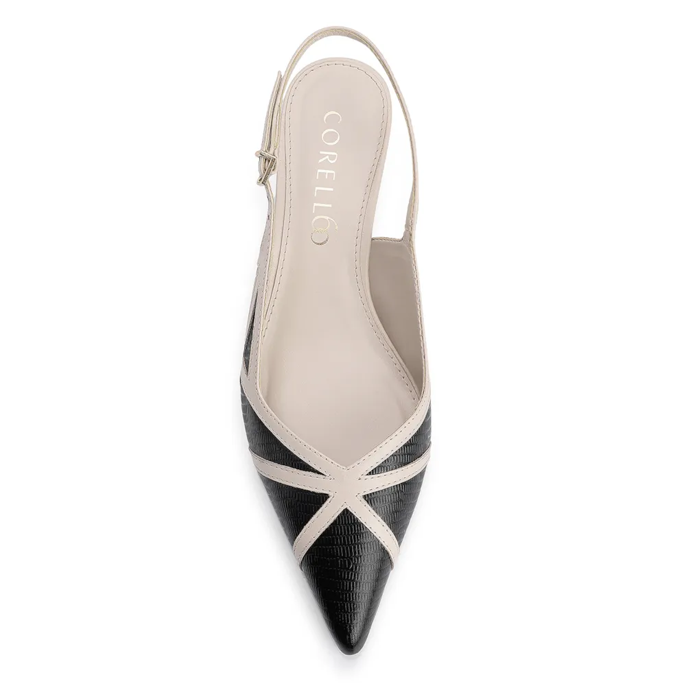 Scarpin Couro Lezard Preto/Couro Off White - imagem 6