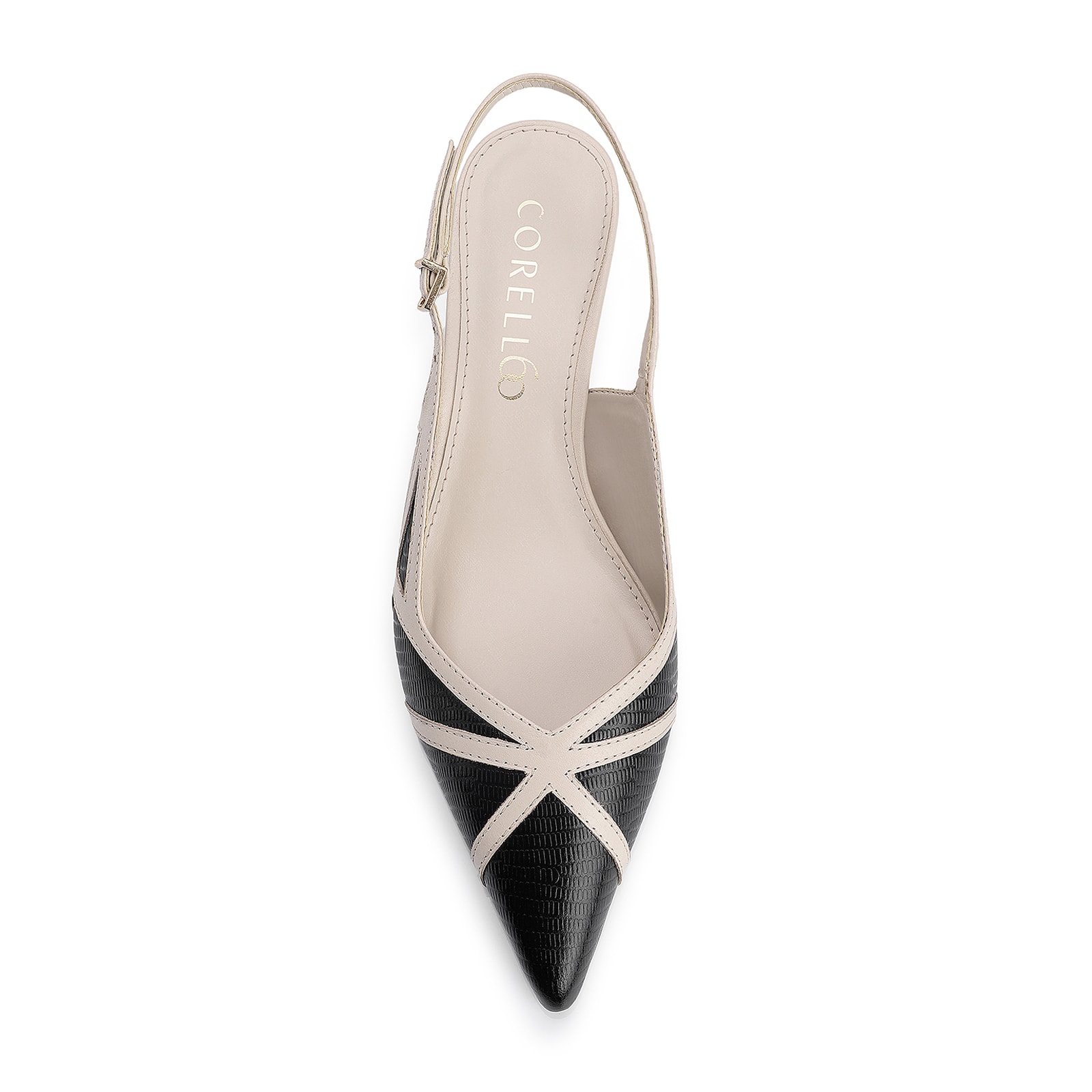 Scarpin Couro Lezard Preto/Couro Off White