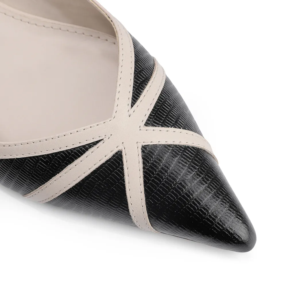 Scarpin Couro Lezard Preto/Couro Off White - imagem 7