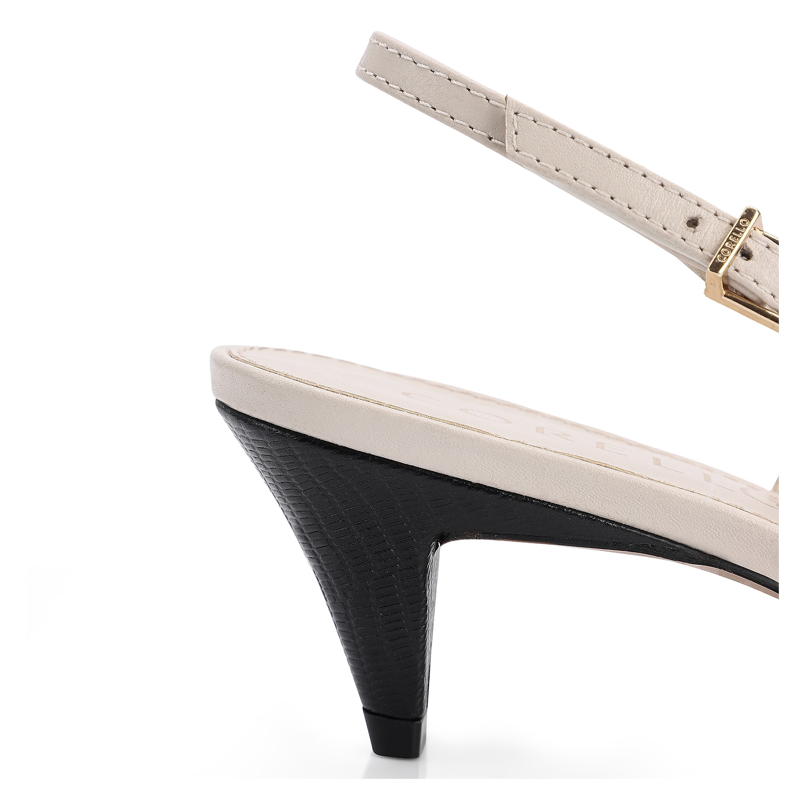Scarpin Couro Lezard Preto/Couro Off White