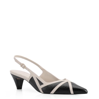 Couro Lezard Preto/Couro Off White