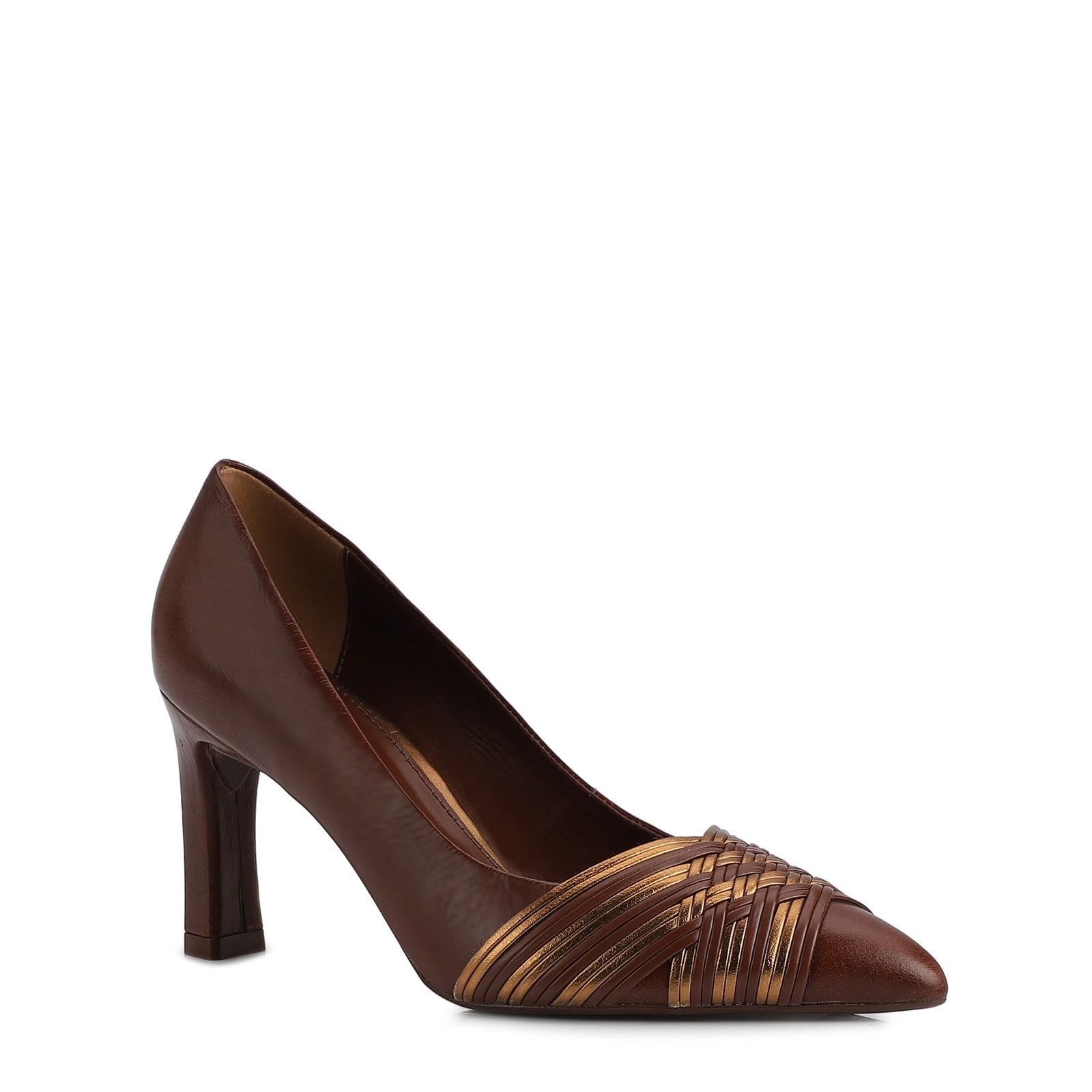 Scarpin Couro Marrom/Alt Bronze