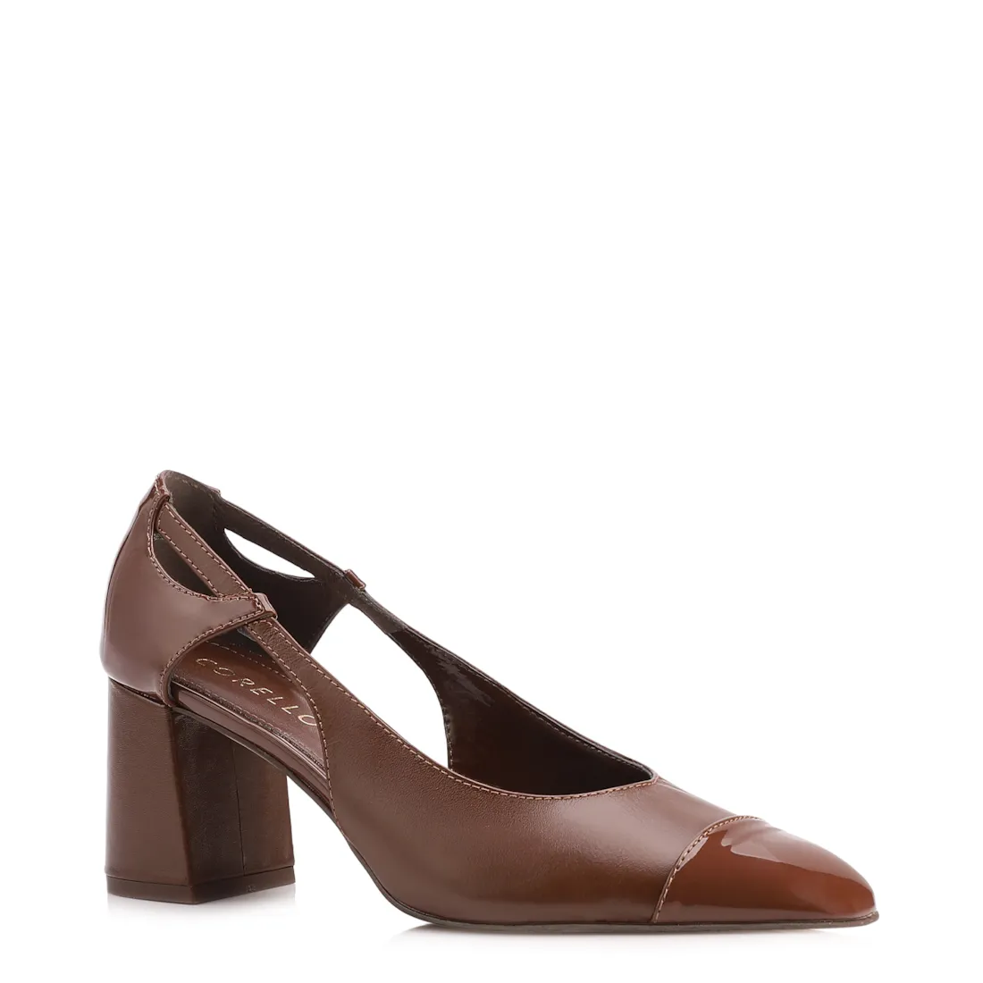 Scarpin Couro Marrom/ Alt Verniz Marrom