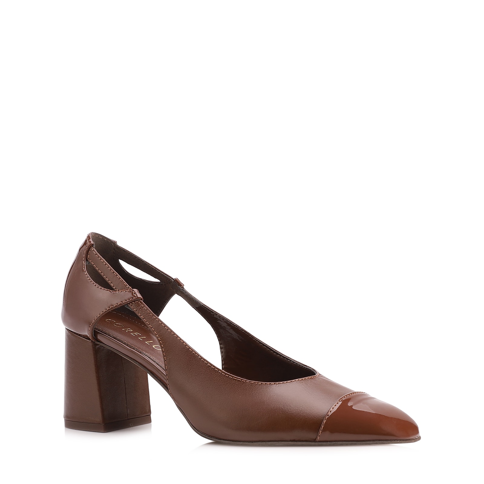 Scarpin Couro Marrom/ Alt Verniz Marrom